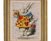 Vintage Dictionary Book Print- 8x10 - Alice In Wonderland  White Rabbit Color