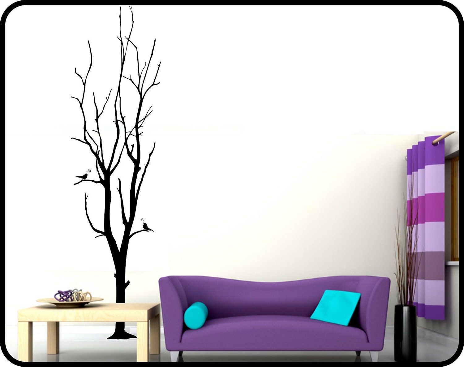 Bare WINTER TREE Wall Decal w/ Birds - Large Vinyl Wall Mural Sticker (7ft Tall)