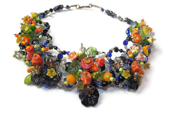 Smiling Sugar Skulls & Happy Hearts Wired Jewels Necklace WJ117