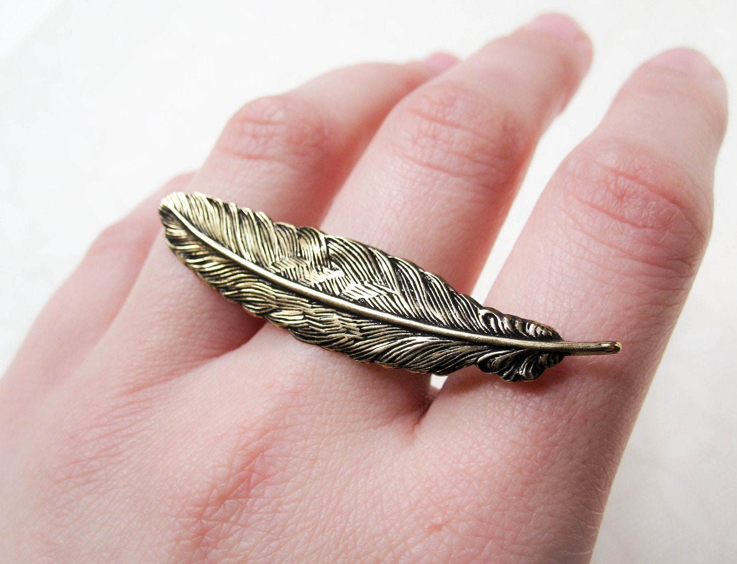 Feather Ring - Boho Chic - Feather Jewelry - Statement Ring - Nature Inspired Jewelry - Feather - Statement Jewelry