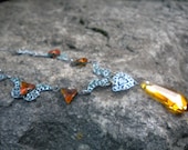 Vintage Czechoslovakian Brass Filigree amber stone necklace/ 1920's necklace/ Art Deco