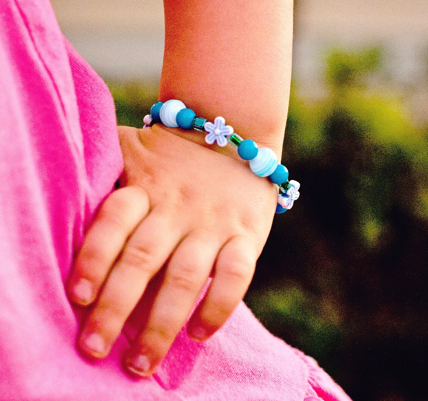 Blue Bracelet with Flowers GB 109