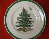 Vintage SPODE Christmas Tree Bread Butter Plate - 38324C England Backstamp - MINT