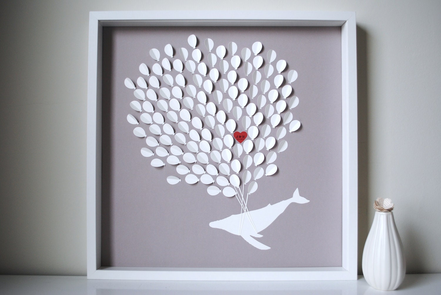 Wedding Guest Book Alternative- 3D Balloons with whale - MED - For up to 185 guests (includes frame, instruction card & pens)