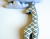 Giraffe Pillow Gray and Blue Ikat