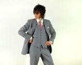 mens three piece suit slate blue gray pinstripe Sasson 100% wool 40L Long Big Tall - CarnivalOfTheManiac