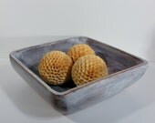 Large Decorative wooden bowl / square  bowl / distressed ivory white / upcycled / shabby chic / cottage style