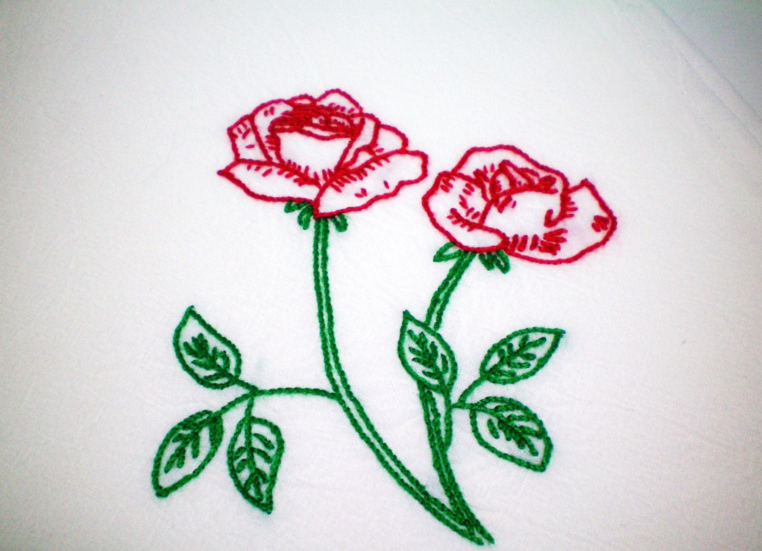 Red Roses  - Dish Towel - Hand Embroidery