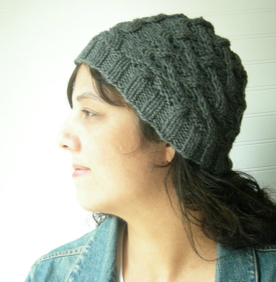 Titanium Grey Cabled Knit Hat, Original Design, Dark Grey Winter fashion