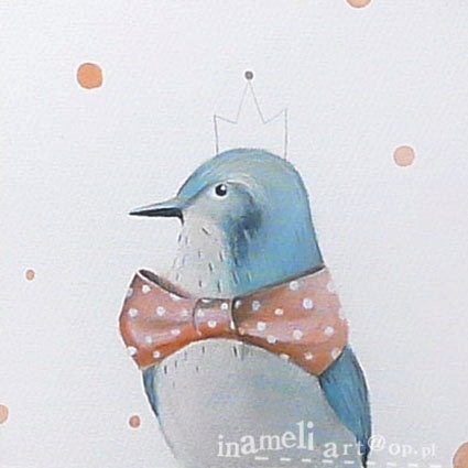 Blue bird illustration, whimsical animal painting on canvas, inspirational original acrylic art  8 x 8 inch by inameliart