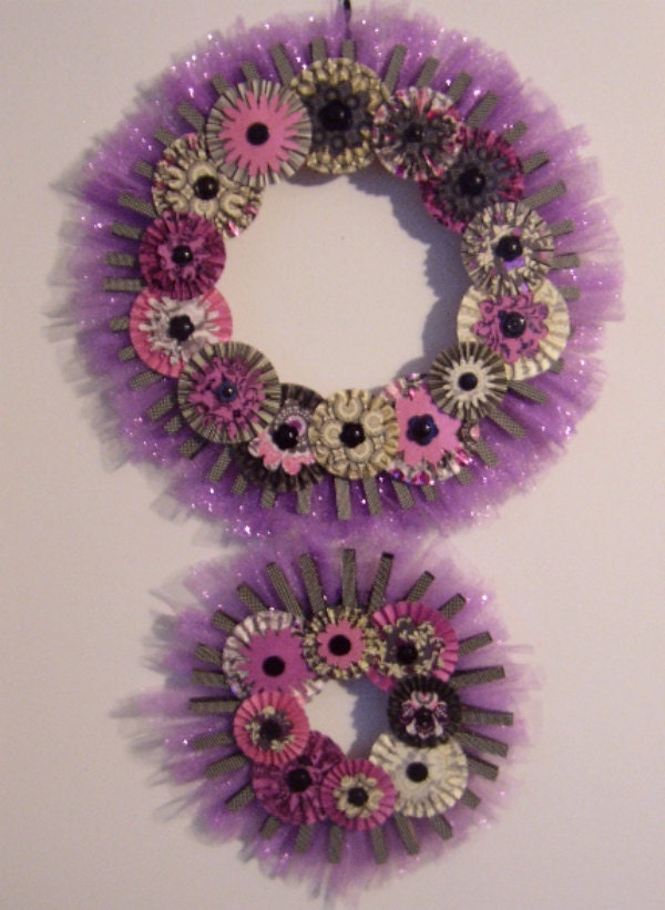 Made to Order Paper Flower Rosette Tulle Clothespin Double Wreath Wall Hanging