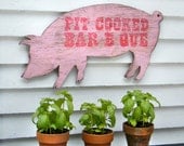 BBQ Pig Sign Pit Cooked Bar B Que Wall Art Sign