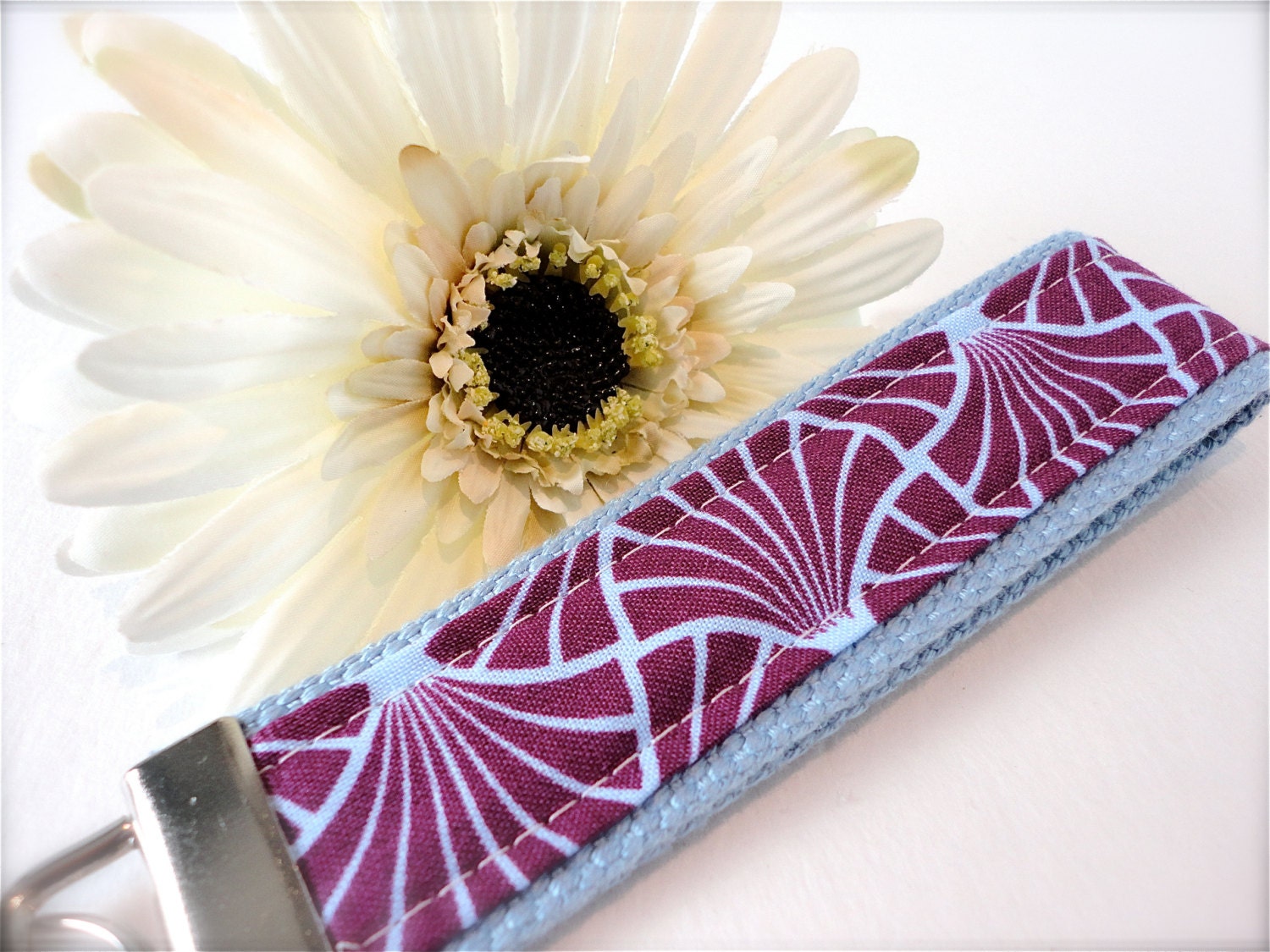 Beautiful Key Fob/Chain Wristlet Joel Dewberry Heirloom Empire Weave in Purple