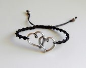 Antiqued Silver Double Heart Bracelet, Macrame Bracelet, Adjustable Bracelet, Love Bracelet, Braided Bracelet