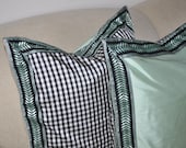 Mint Green Silk and Black and White Check Pillow with Special Trim