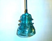 Lightbulb Included for Convenience The Original Custom made OOAK Antique Blue Insulator Pendant Light Blue Lighting