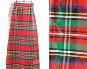 1970s Christmas plaid maxi skirt - quilted taffeta - size XS