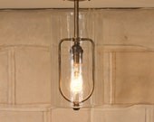 Lighting with Cylinder Glass Shade and Antique Brass Down Rod & Hardware