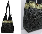 Shoulder Bag Purse Elephant Floral Leaves Velvet Hippie Hobo Yam in Black and 3 more color