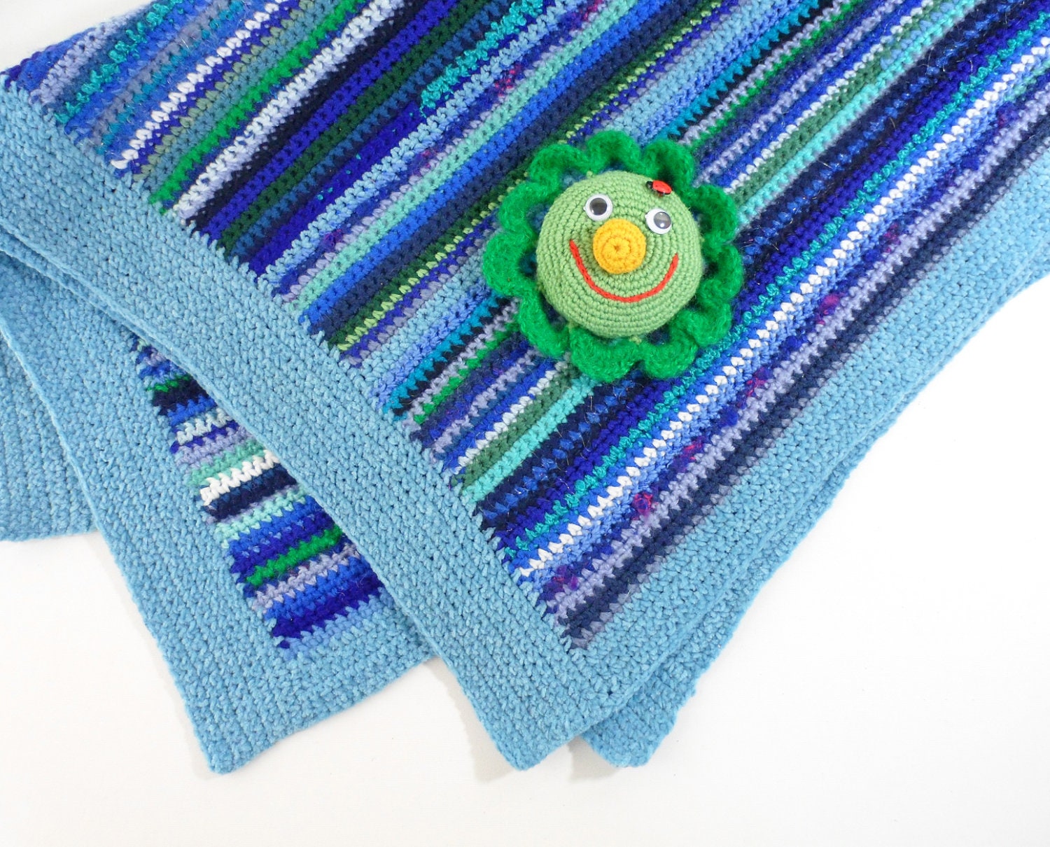 Crocheted Baby Blanket - Blue, Multi Color
