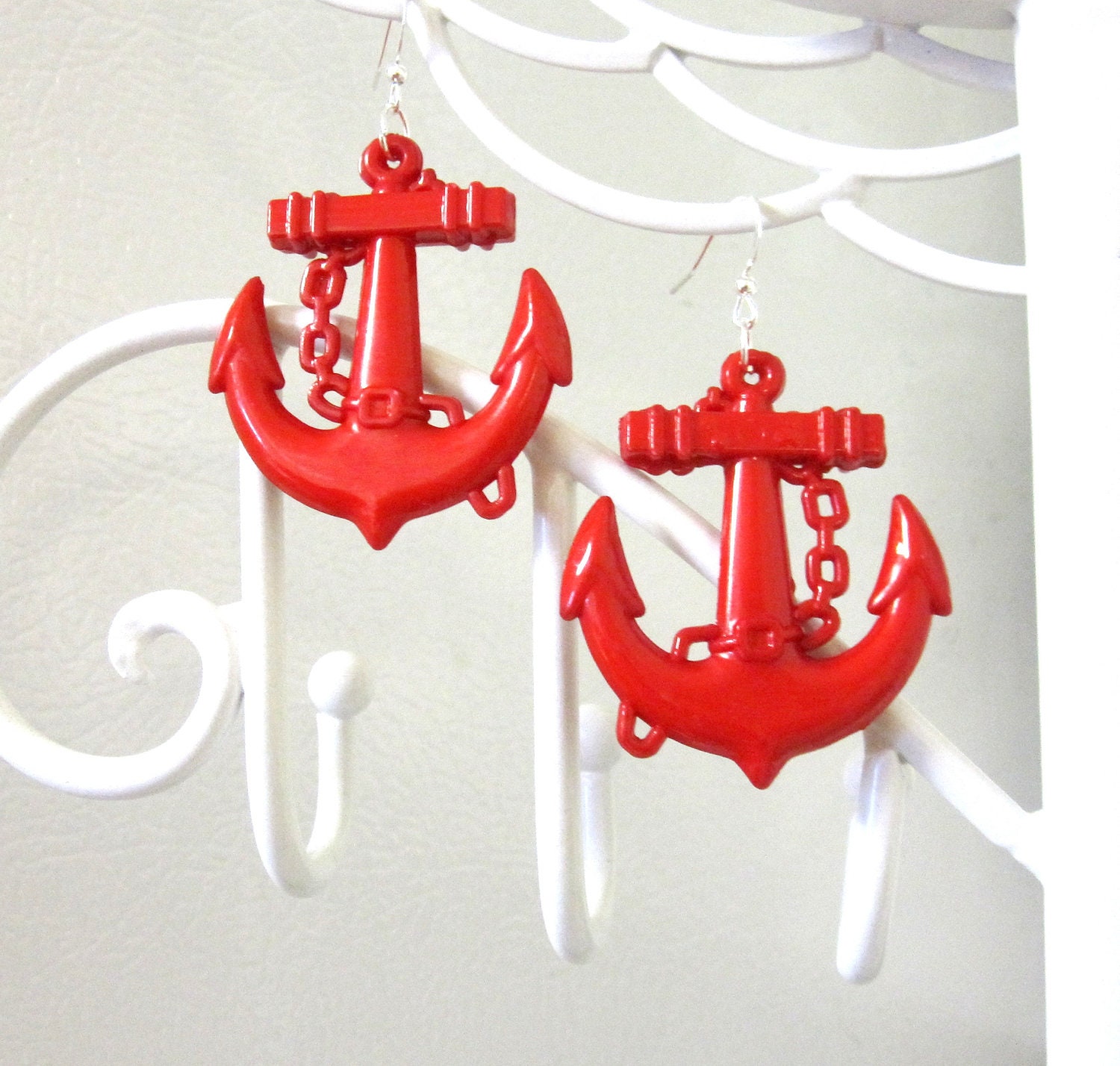 Anchor Earrings Nautical Rockabilly Pin Up Earrings Red