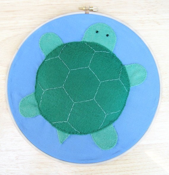 Felt Turtle Puffy Picture Embroidery Hoop Art