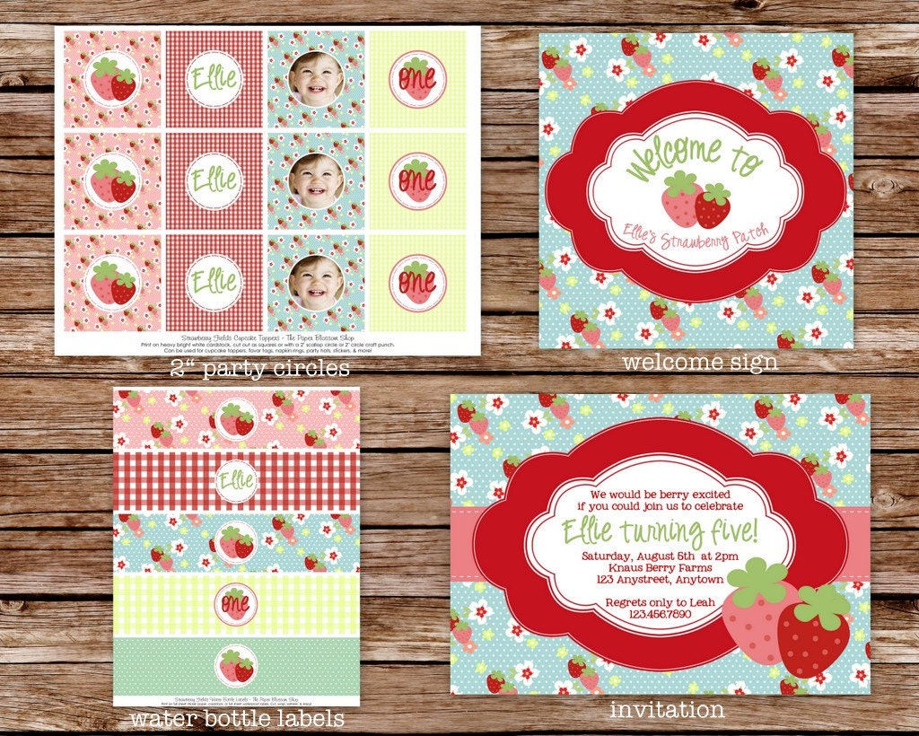 Custom Printable Strawberry Birthday Party Package
