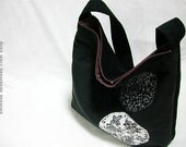 Black Corduroy Bag - The Moon Applique Bag / Hobo Purse / Slouchy Bag / Market Tote
