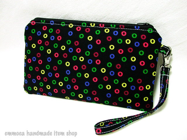 Zippered Wristlet / Clutch - Vivid Candy Polka Dots