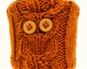 Owl Cup Cozy // Hand Knit // READY TO SHIP // Vegan Eco-Friendly Yarn // Coffee, Tea, Hot Coco, Pop / Soda / Beer Can