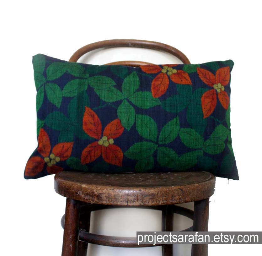 Nandina Decorative Pillow / Cushion Cover from Recycled Vintage Silk and Linen. 40x60cm or Custom Size..Christmas decor