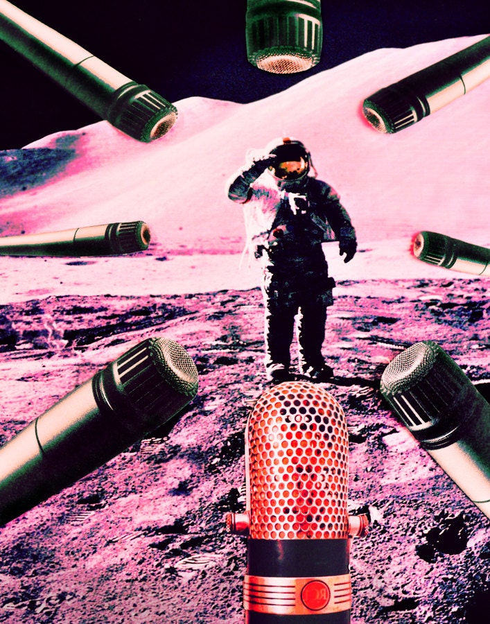 Recording the Spaceman - Astronaut Microphone Art - 8" x 10" Archival Print