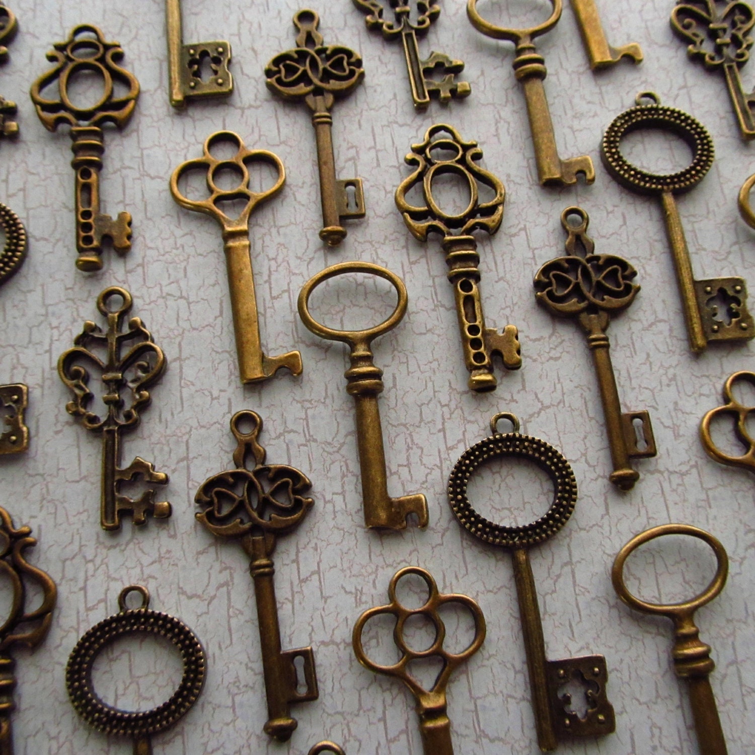 The Worthington  Collection - Skeleton Key Charm Assortment in BRONZE - Set of 36 Keys