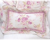 Romantic Cottage Chic Pale French Blue Raspberry Pink Cabbage Rose Floral Fabric Pillow
