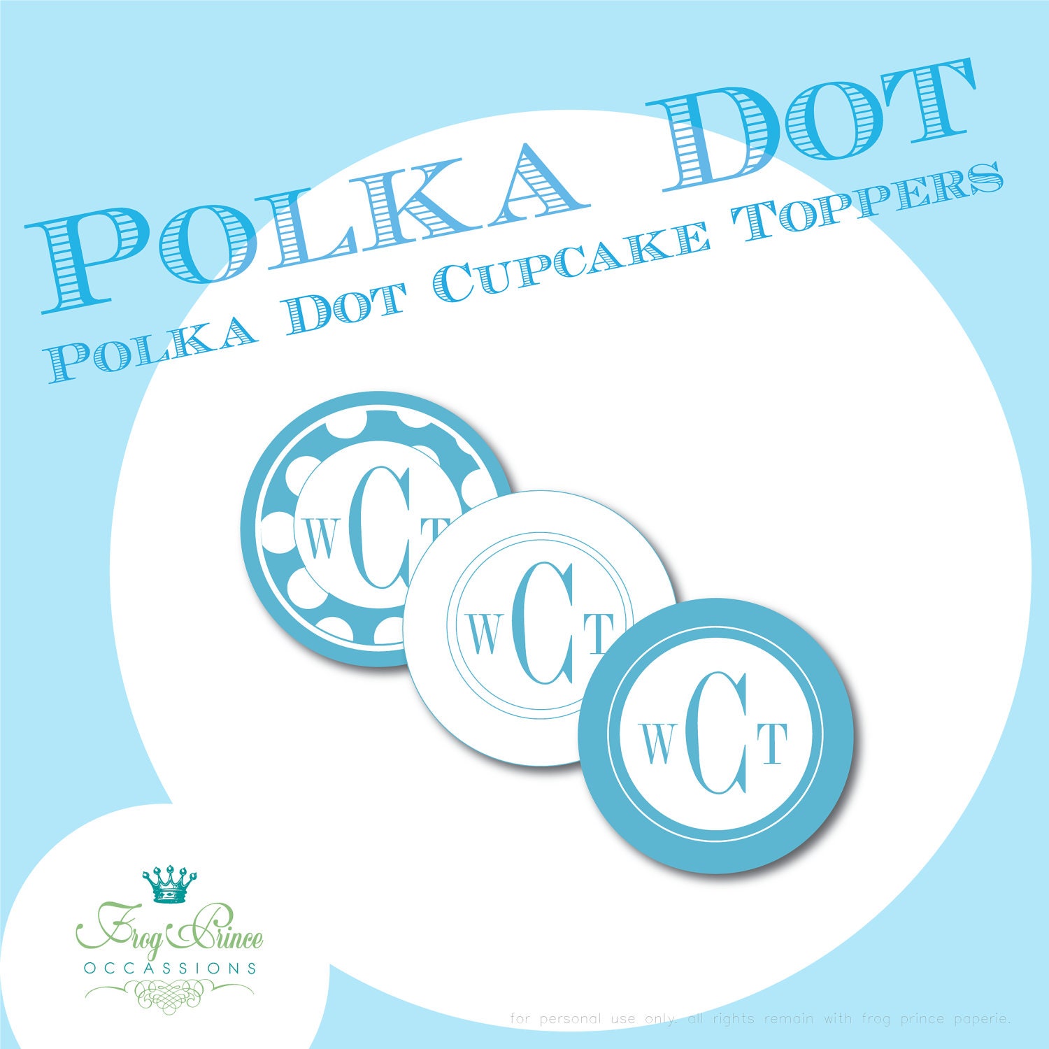 Blue Polka Dots Cupcake Toppers Printables Party Paper Decoration