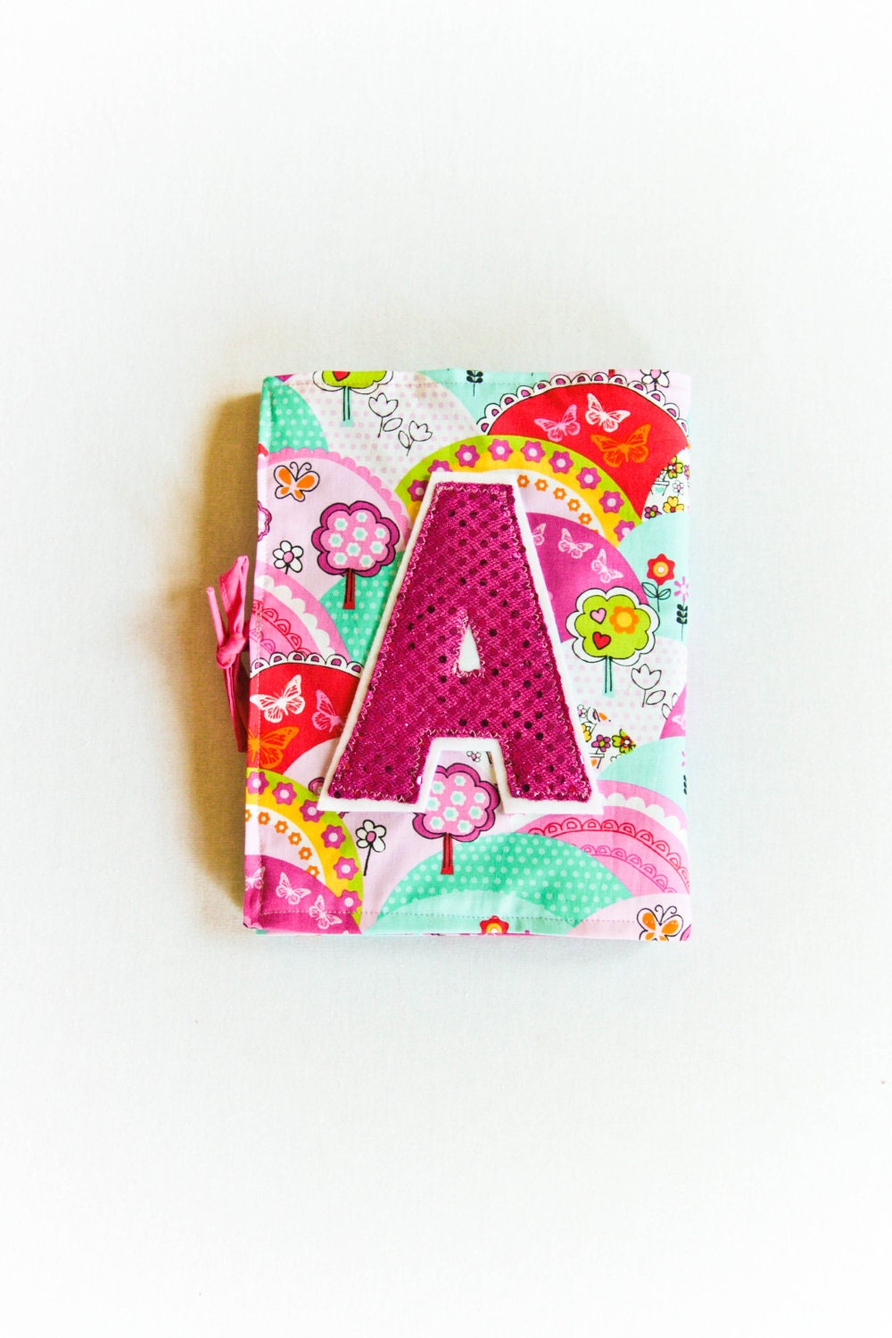 Personalized Pink Notebook for Girls, Custom Gift, Journal Set with Sequin Fabric Initial, Pink Aqua