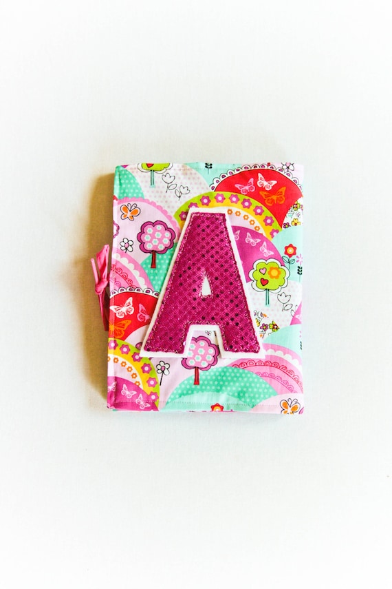 Personalized Pink Notebook for Girls, Custom Gift, Journal Set with Sequin Fabric Initial, Pink Aqua Il_570xn