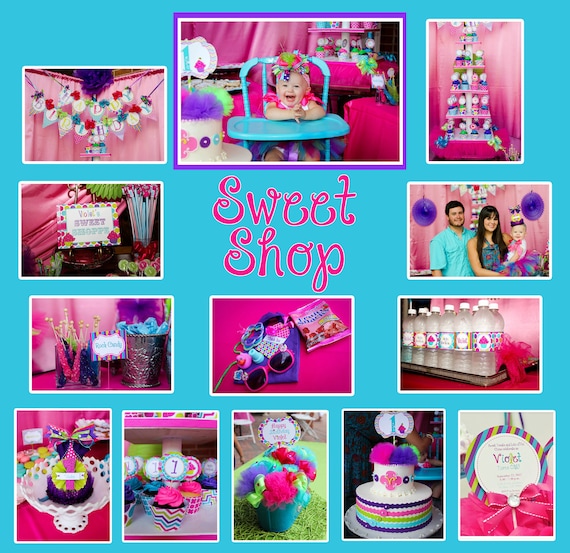 DIY Sweet Shop Cupcake Deluxe Birthday Party PRINTABLE Package hot pink teal lime green purple Banner Invitation cupcake Il_570xn