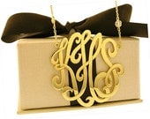 Monogram necklace - 925 Sterling Silver Monogram Necklace with 18k gold overlay - 1.5 inch - %100 Handmade