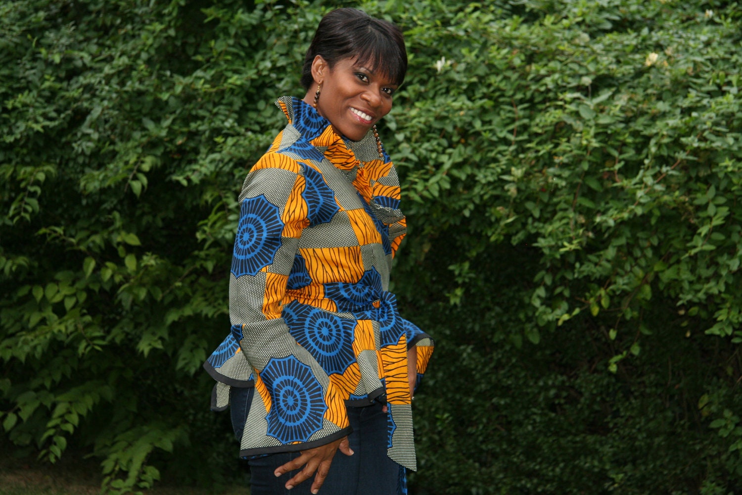 African Inspired wrap shirt with peplum
