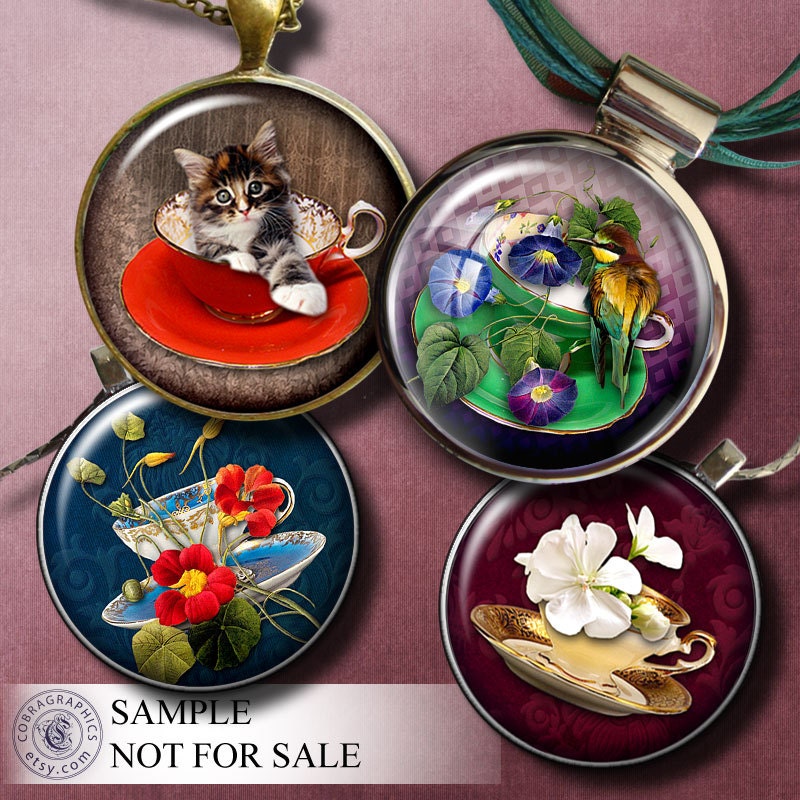 Tea Party - Digital Collage Sheet CG-605C - 1.5 inch (or smaller) circles - for Scrapbooking, Resin Pendants, Bottle Caps