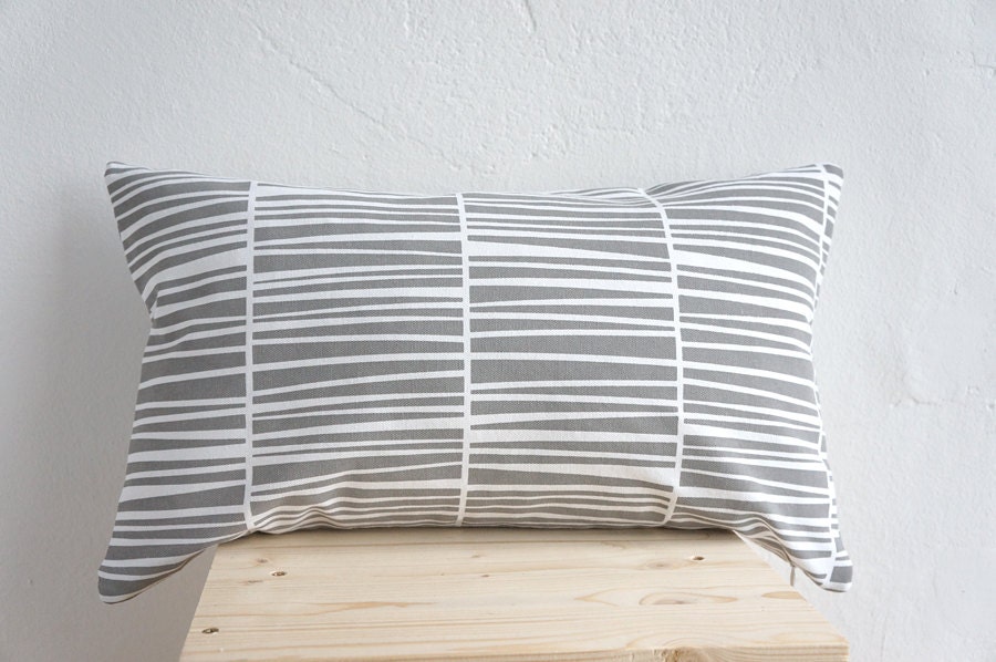 Handprinted Pillow Organic Cotton Gray Cushion Zebraria 20 x 12"