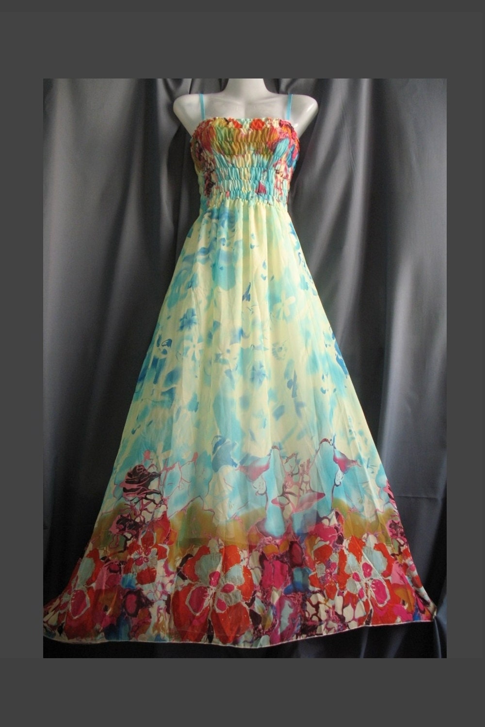 New Long Maxi Dress Romance Chiffon Dress/ Blue Sundress XS S M L Dress Women Xmas Gifts