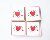 vintage heart love mini note cards -  sweet valentines day mini note tags  - set of 6