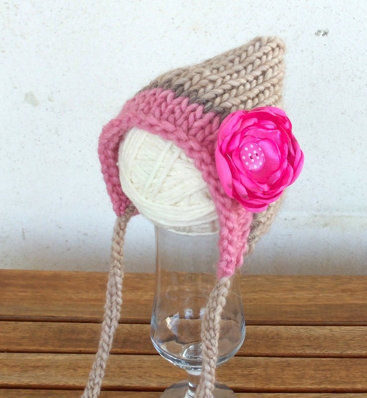 Baby Knit Hat- Newborn Girl Hat- Baby Girl Photo Prop Hat- Strawberry Pink, Biscuit- Newborn Photography prop Hat- Baby gift Hat