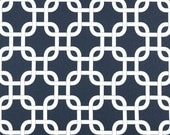 New - Pair of Decorative Designer Custom Curtains Drapes 50 x 96 Navy on White Chain Links Contemporary Modern Style
