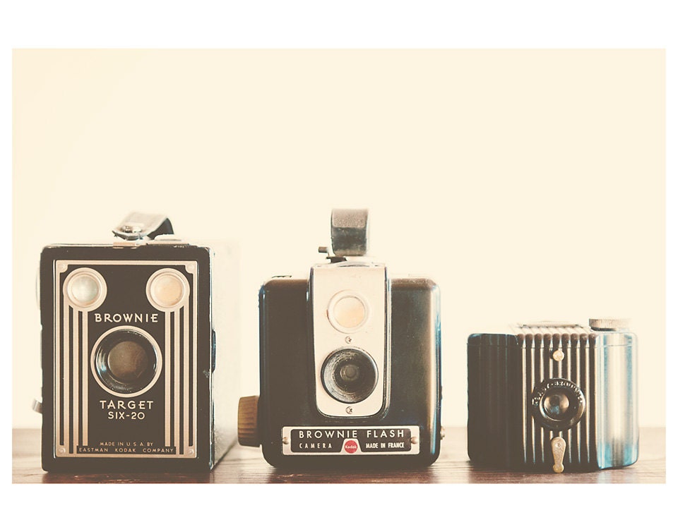 kodak brownie camera photo print - whimsical fine art still life photography, vintage inspired, nostalgic, lens, family - 14x11
