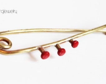 Unique handmade jewelry - brooch pin - cool raw red brass metal pin. Known as "Red kayak and fish".