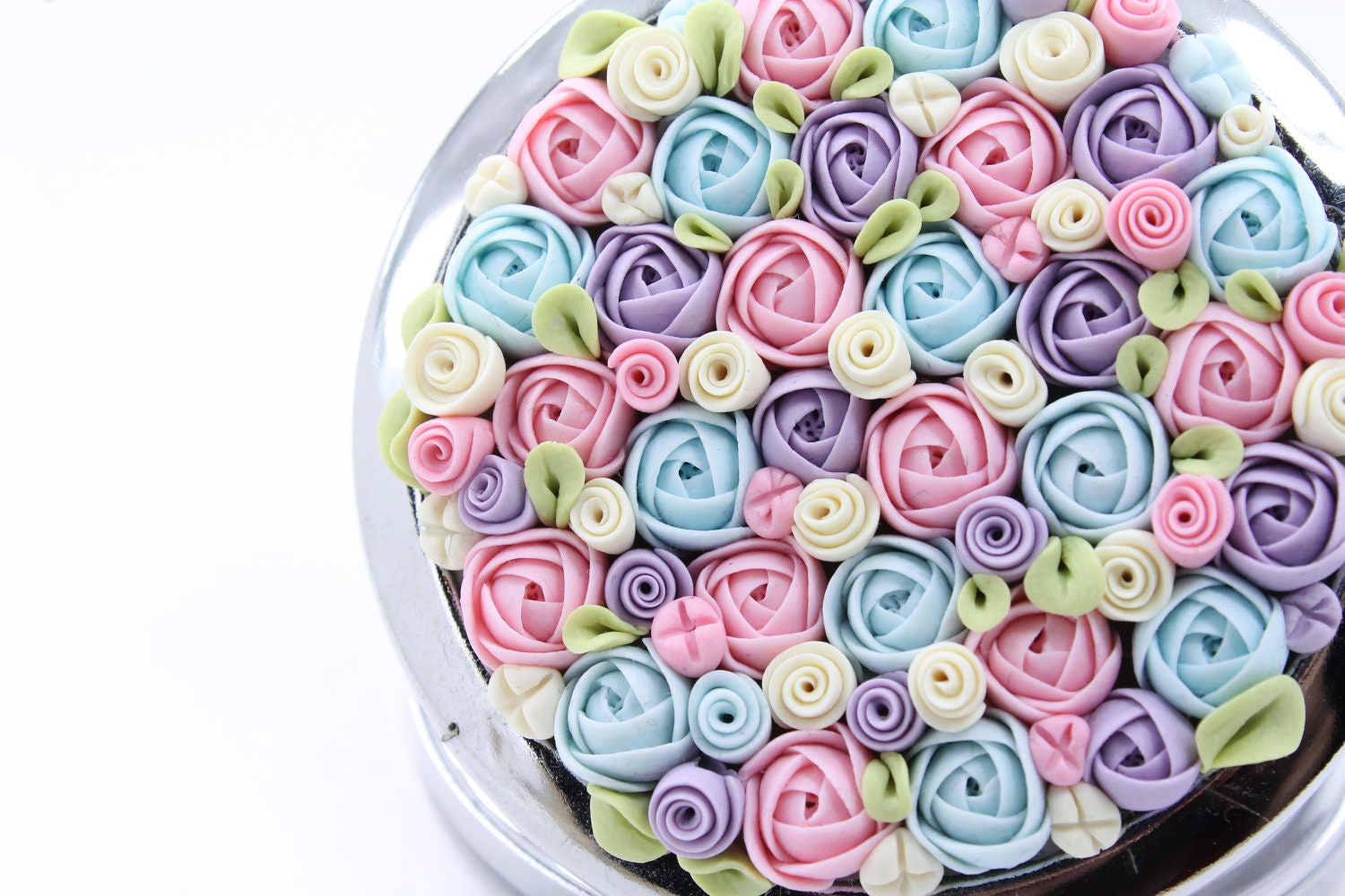 Art Pocket Mirror -- with beautiful handmade flowers -- Free shiping