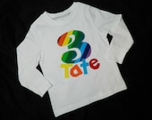 Baby boy or girl toddler shirt with bright gum ball yellow green blue rainbow colors personalized birthday number and name applique NB  - 16